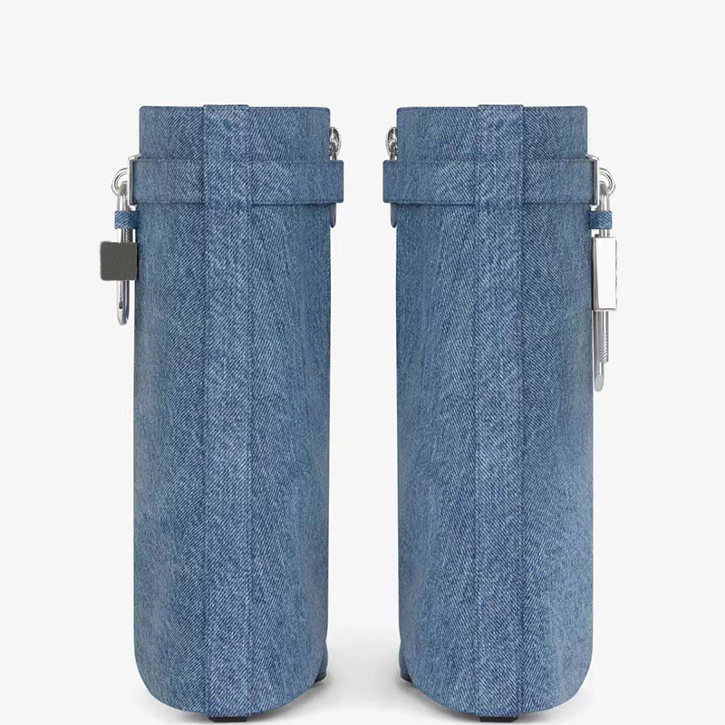 Design elegant solid denim cowboy wide calf lock decoration ladies winter botas dama long boots high boots women shoes knee