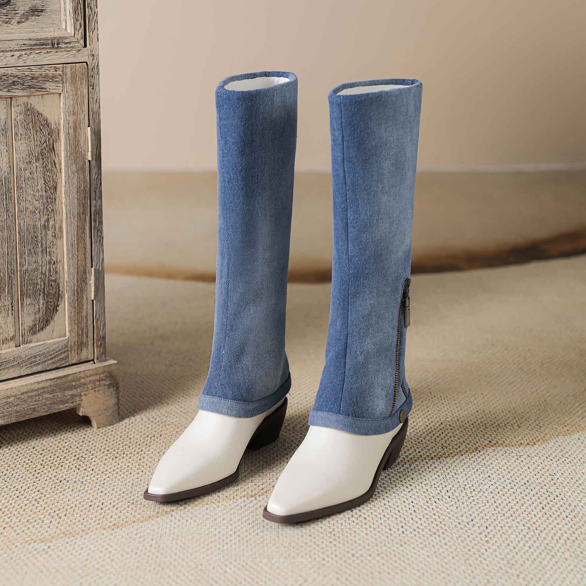 Denim Cowboy Boots Women Shoes Height Increasing Botas Altas Damas Women's Boots Winter Booties Boot Shoes 