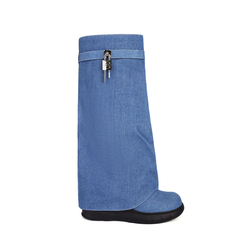 Denim Cowboy Botas Para Mujer De Invierno Women's Leather Boots Winter Boots for Women Knee-high