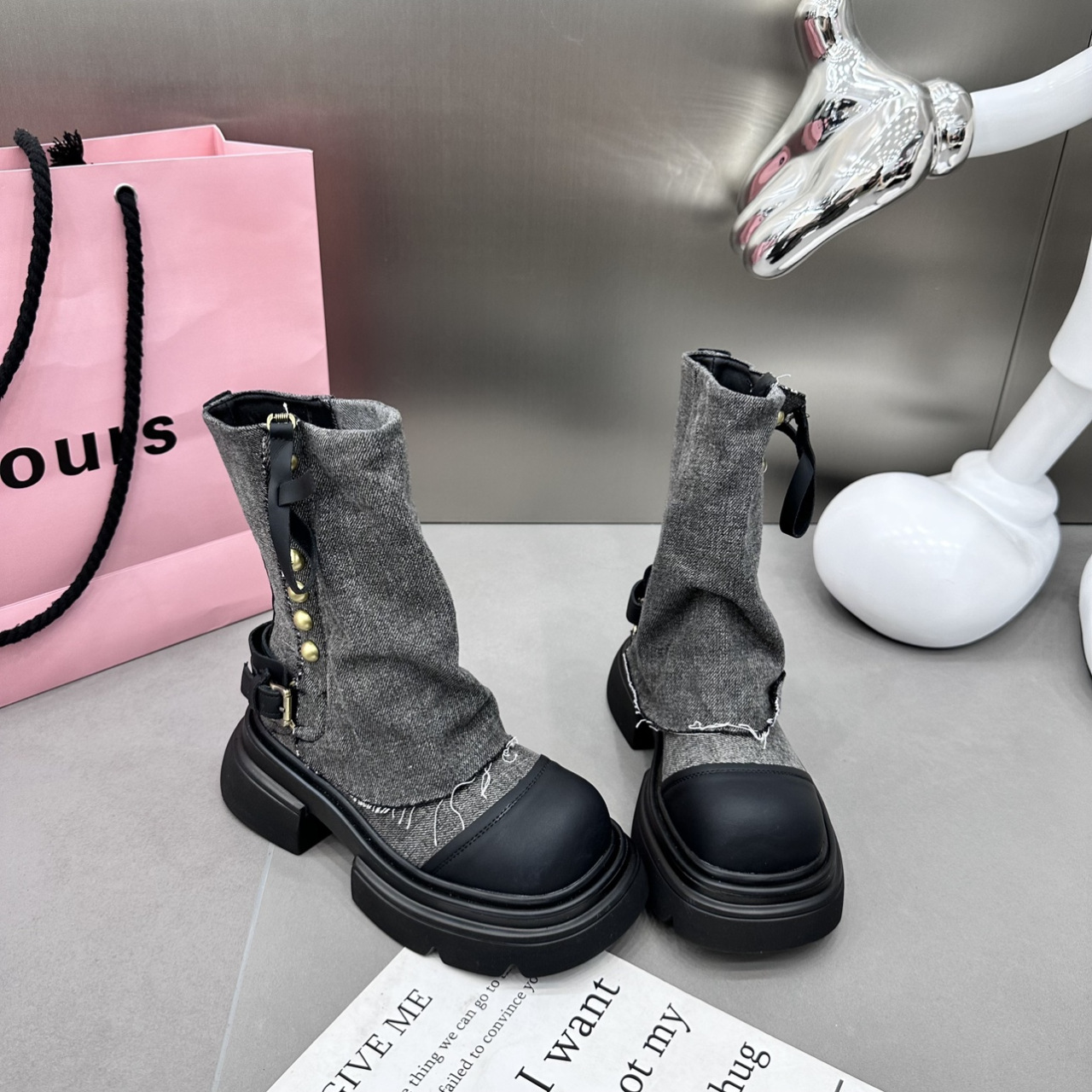 Custom Logo Denim Knee Boots Women's Customized boots for women