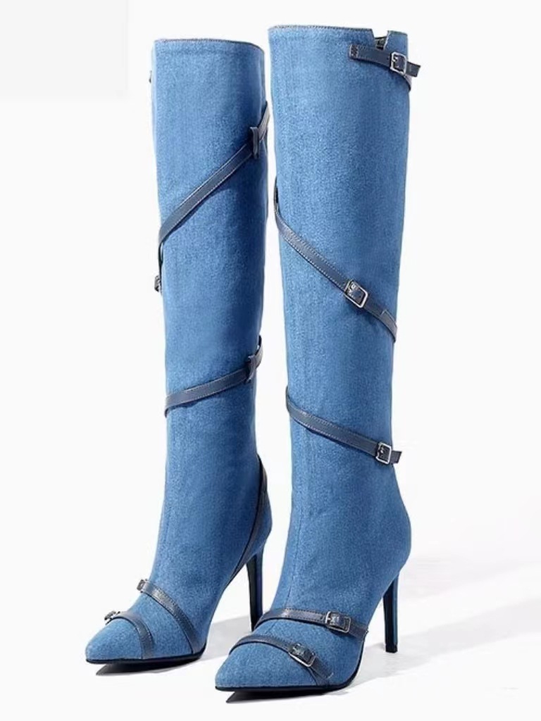 Cowboy Denim Boots Women Martin Botas Heel Boots Botas Vaqueras Women's Shoes Boots