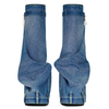 Metallic Lock Zipper Thick Soles Women Round Toe Slip-on Party Shoes Cowboy Denim Knee High Boots