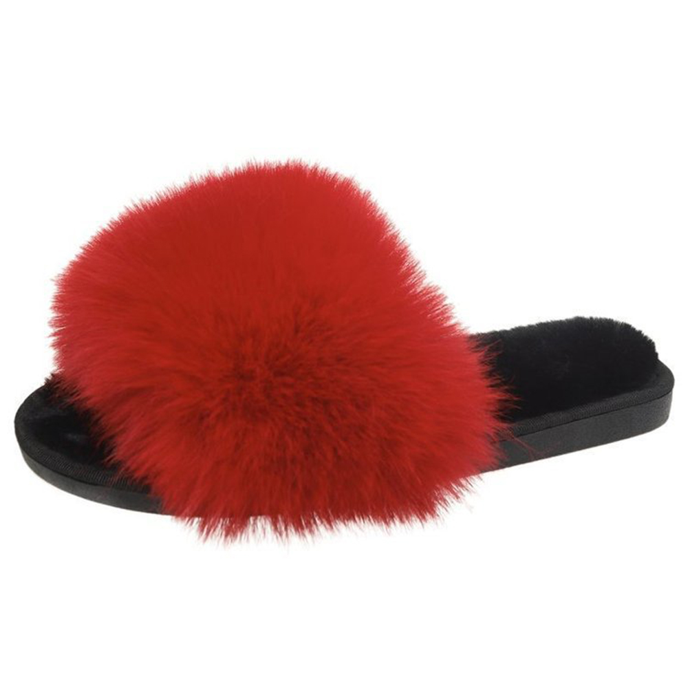 New Arrival High Quality PVC Sole Real Fox Fur Slippers Soft Fur Slides