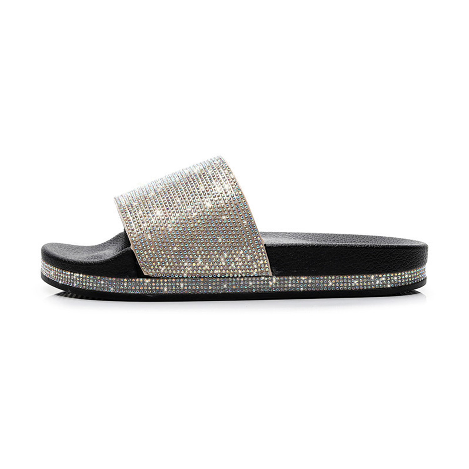 Design Flat Shoes Summer Casual Rhinestone Lady Woman Slipper Crystal