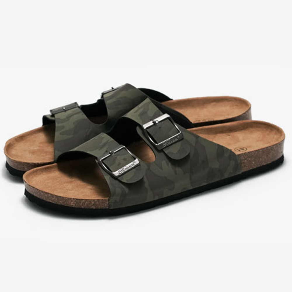Print Design Upper With Cork Sole Slip-on Slides For Ladies And Men