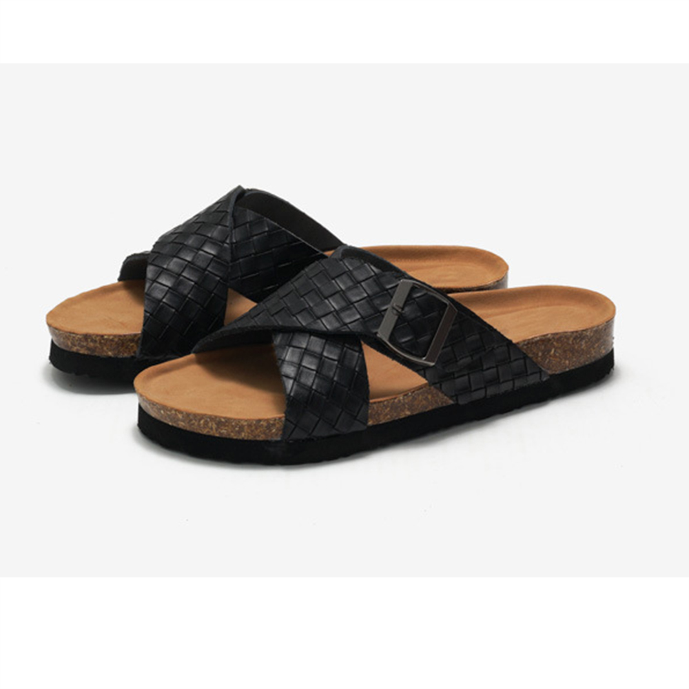 Beach Cross Band Causal Buckle Strap Flats Slippers Men's Sandals For Indoor Outdoor Cork Slides