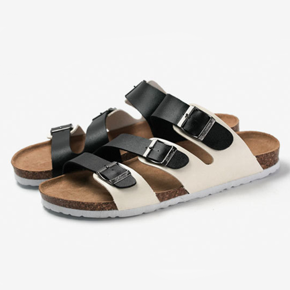 Custom Three Strap Flat Wholesale Beach Women Woman Cork Slippers Sandals With Adjustable Buckle For Men