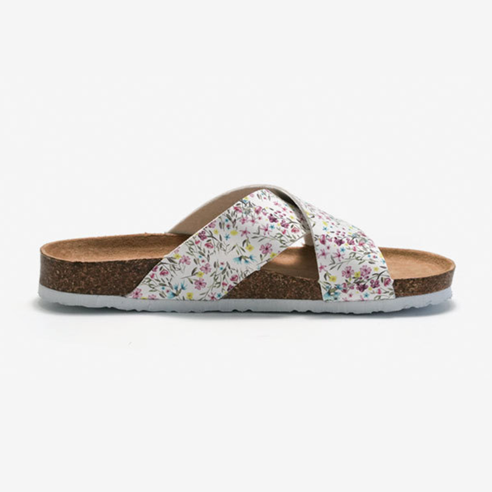 Women's Cork Slippers Cross Strap Breathable Light Flat Sandals Floral Design China Slippers