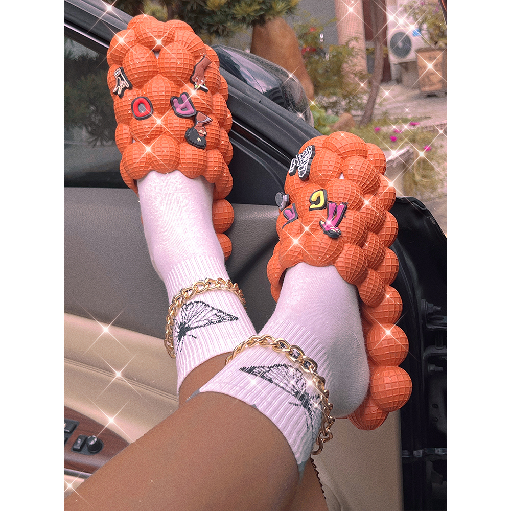 Custom Summer Women Bubble Slippers Sandals Ladies Massage Bubble Slides With Charms For Men Female