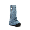 Lock Wedge Heel Platform Cowboy Botas Thigh Long Denim Chunky Fashion Wide Calf Boots for Women