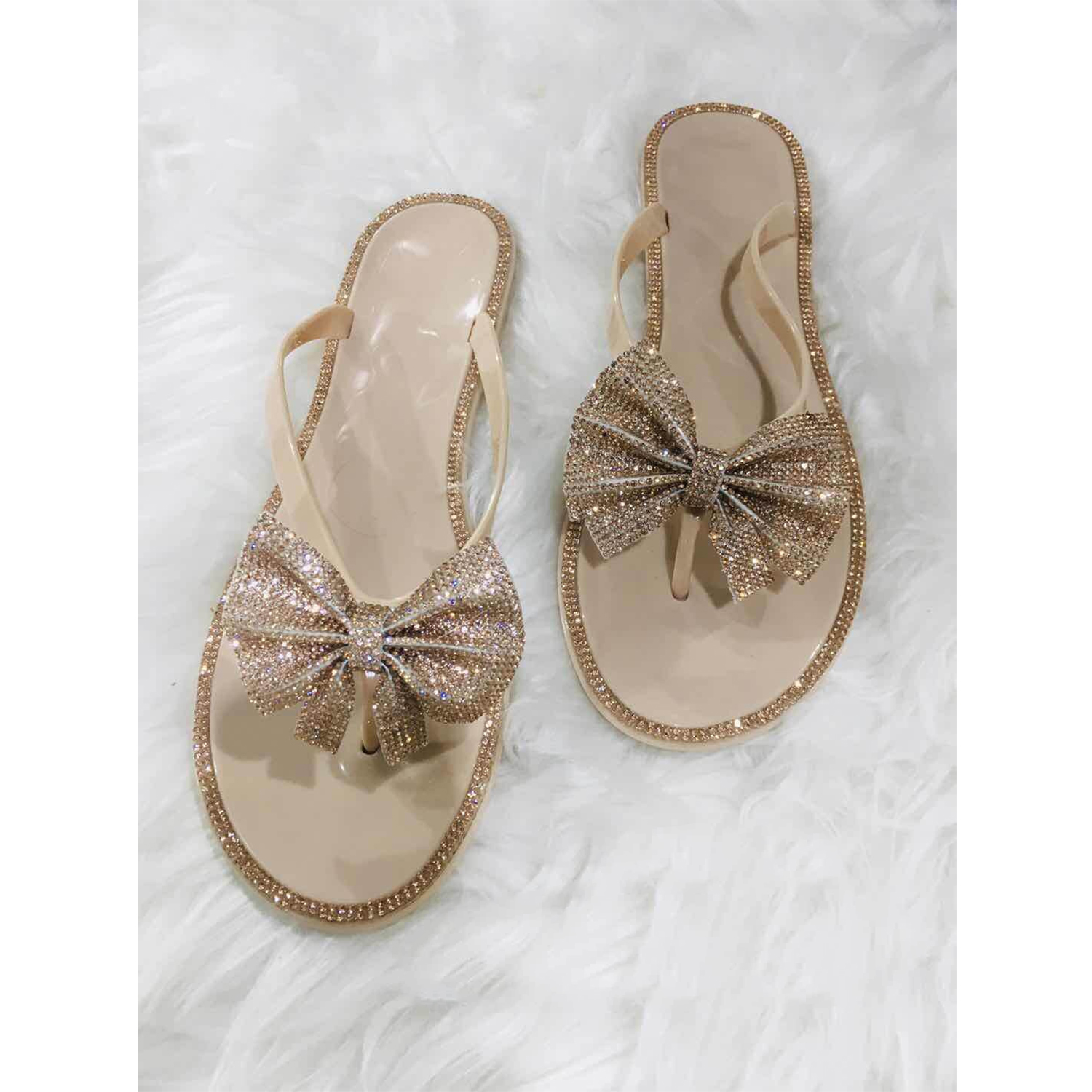 Fashion Women Rhinestone Diamond Shiny Bling Summer Soft Flat Slipper Butterfly Knot Bow Tielady Slides Flip Flop Shoes