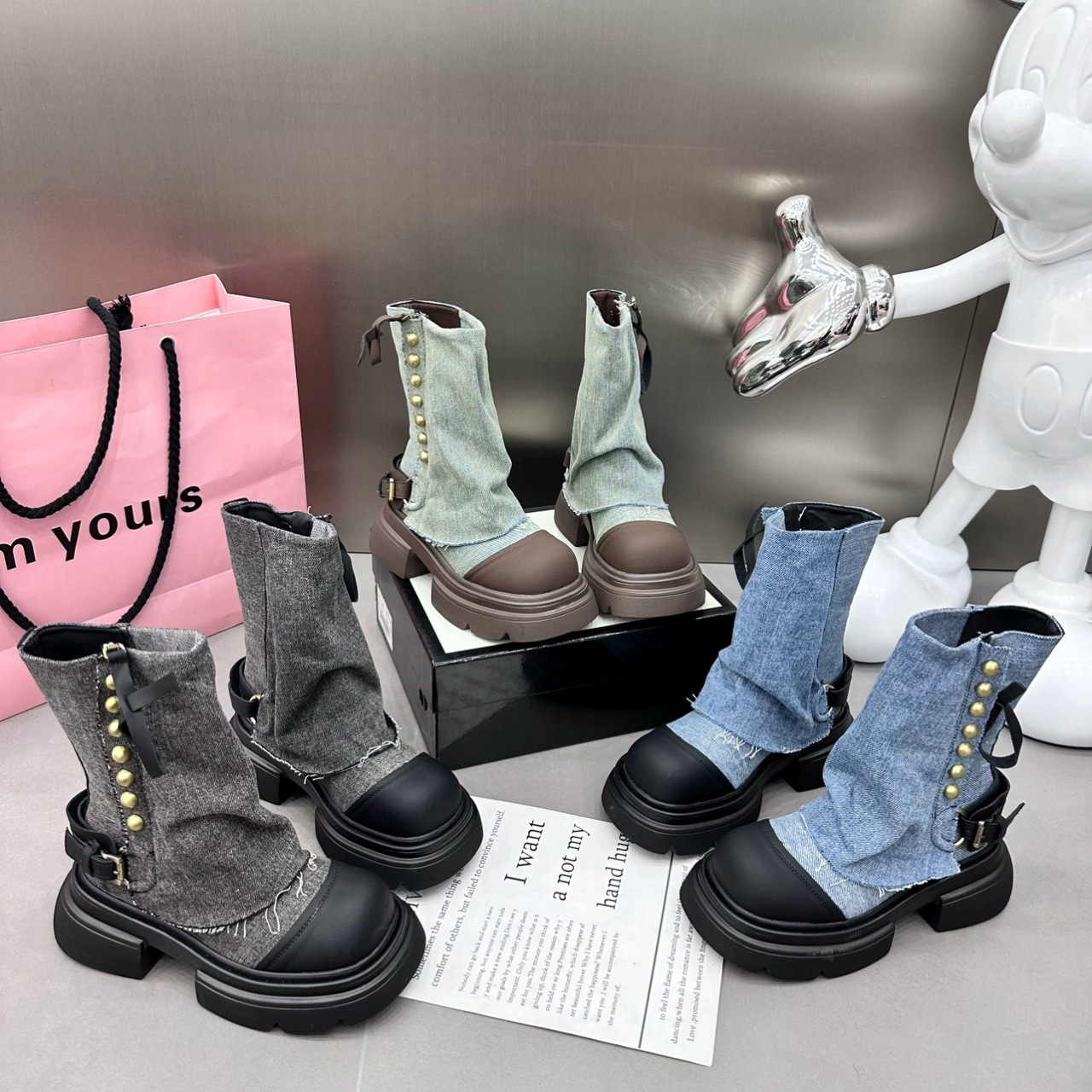 Custom Logo Denim Knee Boots Women's Customized boots for women