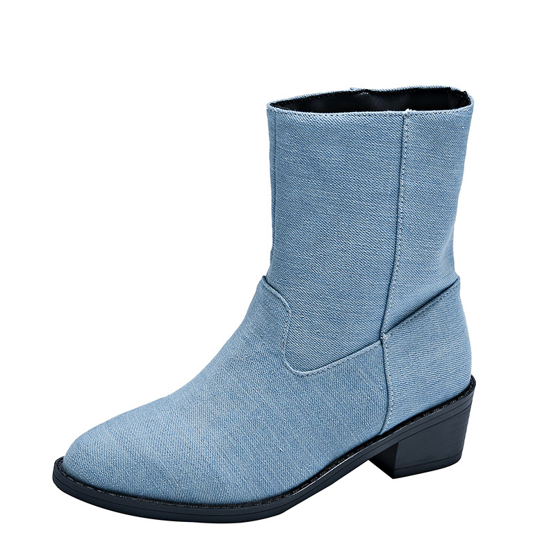 High Quality Ccowboy Jeans Ankle Booties Women Fashion Denim Boots Footwear