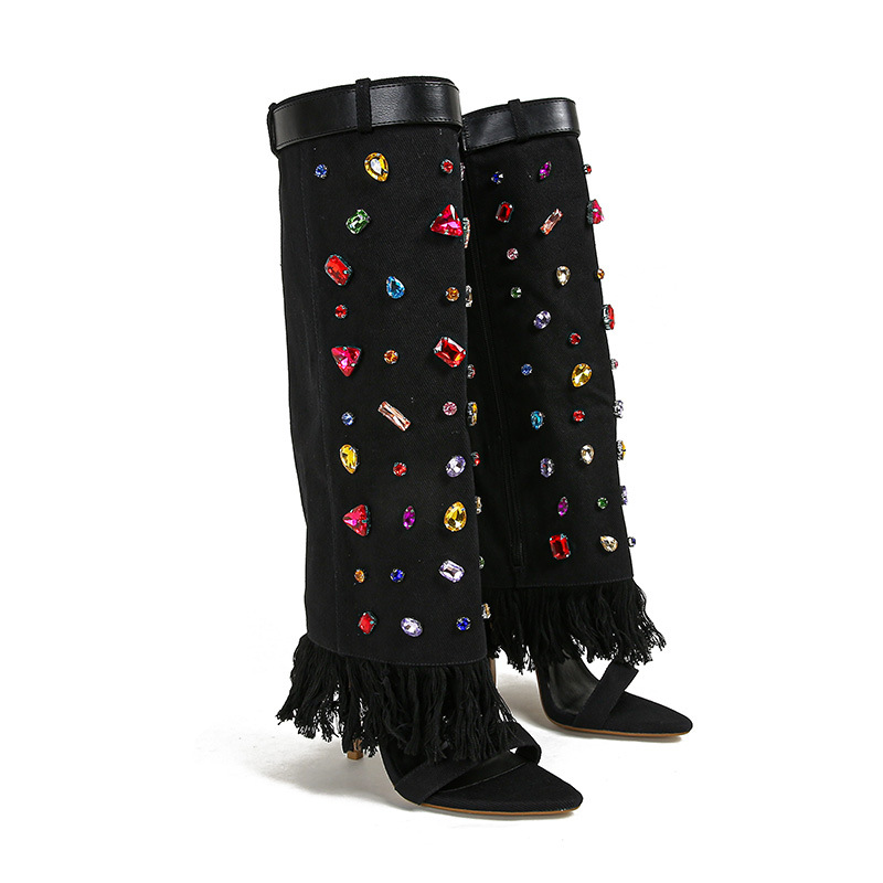 Colorful Diamonds Summer Denim Cowboy Boat Shoes Women Boots Botas De Mujer Ladies White Leather Martin Other Boots Women Shoes