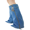 Fashion Ladies Chunky Heels Long Boots Wedge Heel Luxury Winter Round Toe Jean Denim Cowboy Boots Women Shoes Knee-high Winter