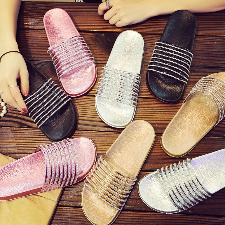 Shiny Bling Diamond Flat Bottomed Slippers Pvc