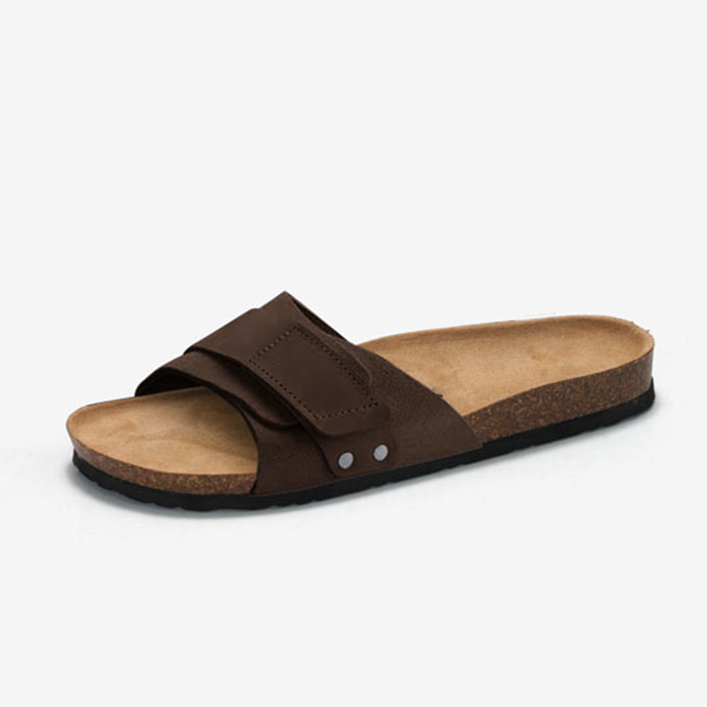 Fashion Solid Color Cork Bottom Beach Open Toe Strap Men's Summer Cork Leather Sole Slippers Sole Flat Sandals