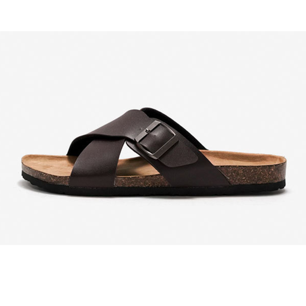 Men Cork Non-slip Sandals Cross Strap Male Fashion Beach Casual Shoes Summer Solid Color Flat Slippers for Men Rubber