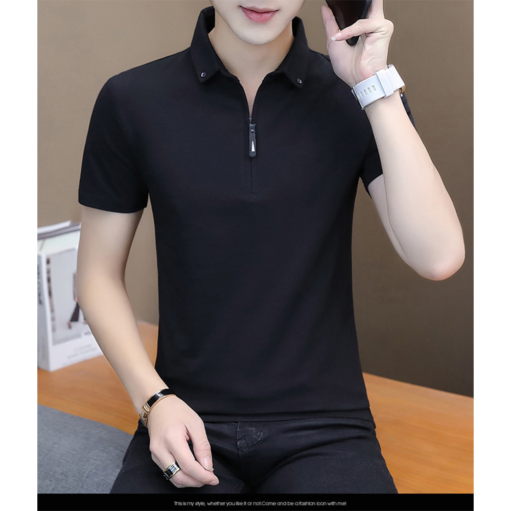 Summer Men Shirts Solid Mens Cotton Shirt Turn-down Collar Top Tees