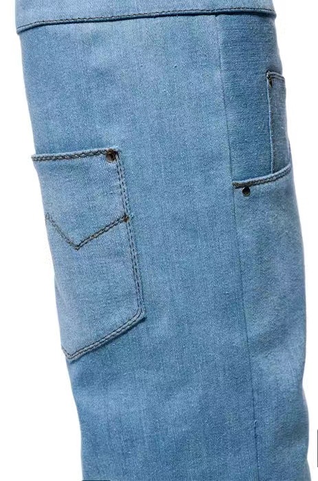 Wedge Heel Pointed Toe Denim Cowboy Knee High Long Boots Women Knee Botas Altas Shoes Custom Boots Button Booties for Women Girl