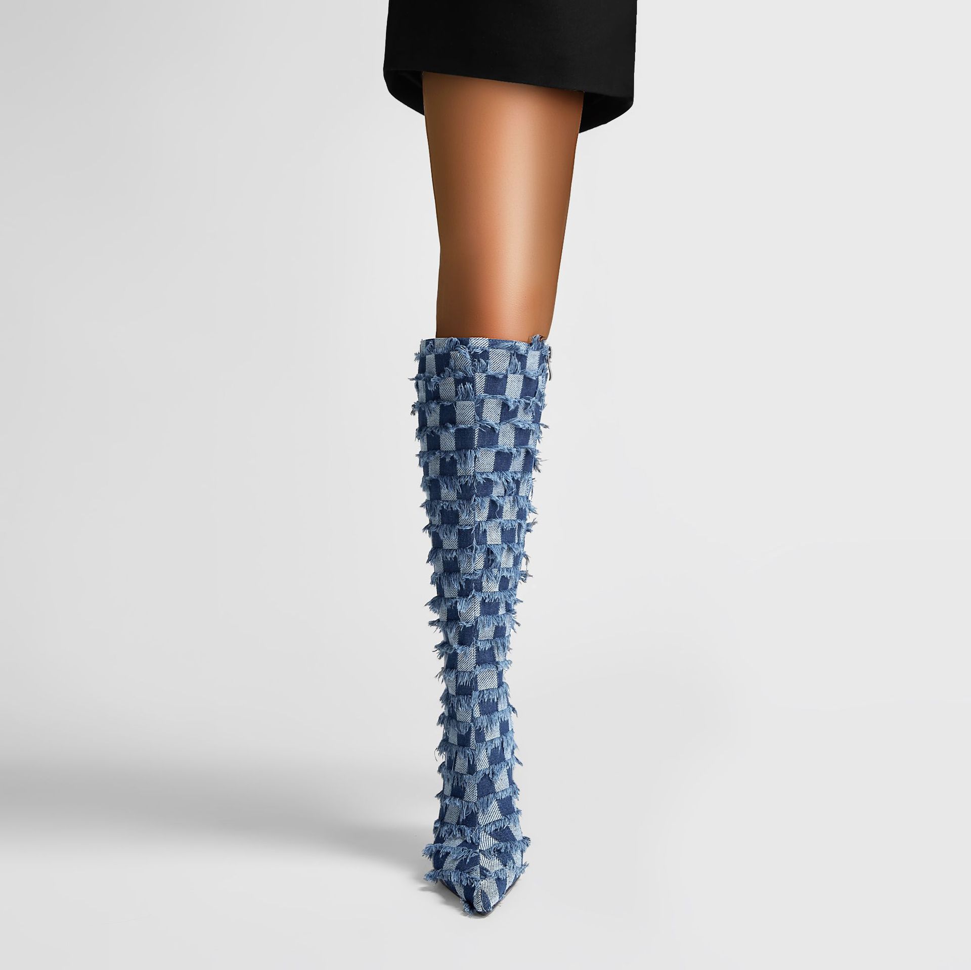 Denim Cowboy Boot Shoes for Women Botas Altas Hasta La Rodilla Botas Largas Para Mujer Long Boots for Women with Heels