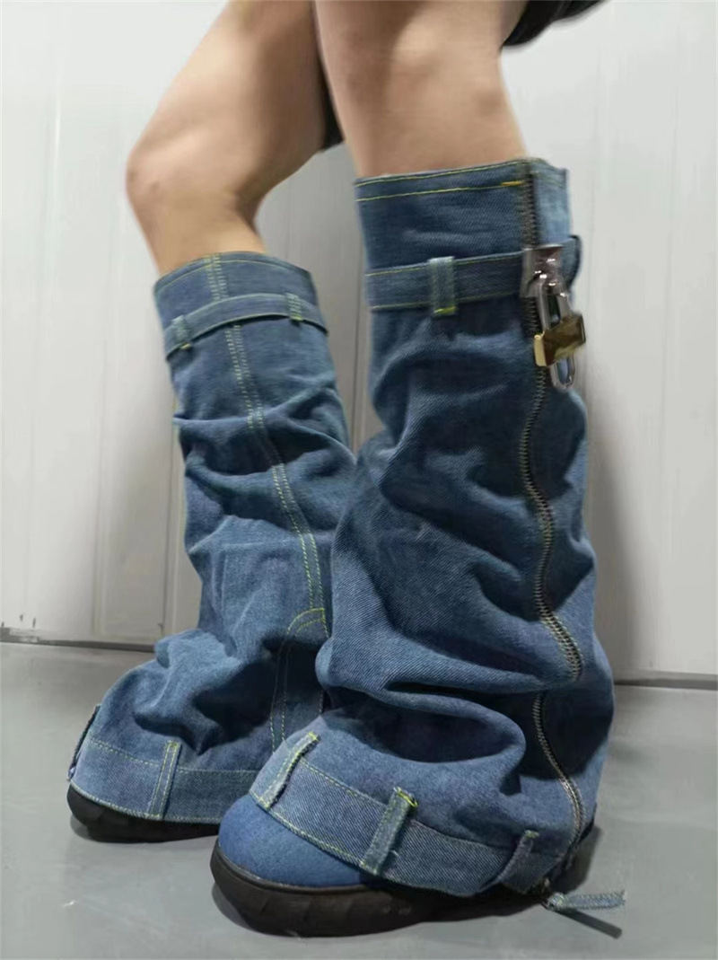 Denim high heel cowboy women boots 2023 knee-high botas de invierno para mujer hanger boots for ladies