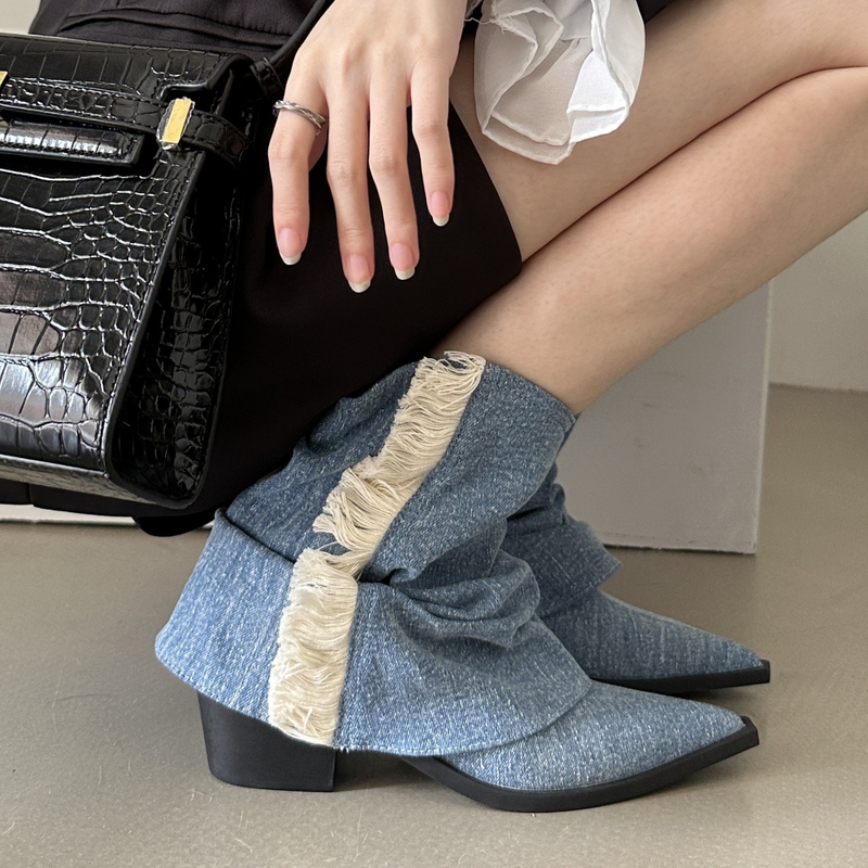 Chelsea Denim Fur Boots Women Boots Botas Vaqueras Booties for Women