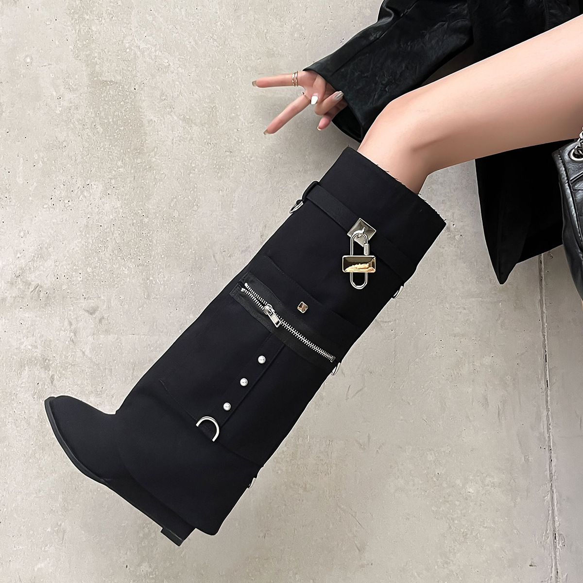Denim Cowboy Botas Para Dama Leather Women High Heel Boots for Women Knee-high