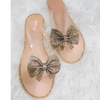 Fashion Women Rhinestone Diamond Shiny Bling Summer Soft Flat Slipper Butterfly Knot Bow Tielady Slides Flip Flop Shoes