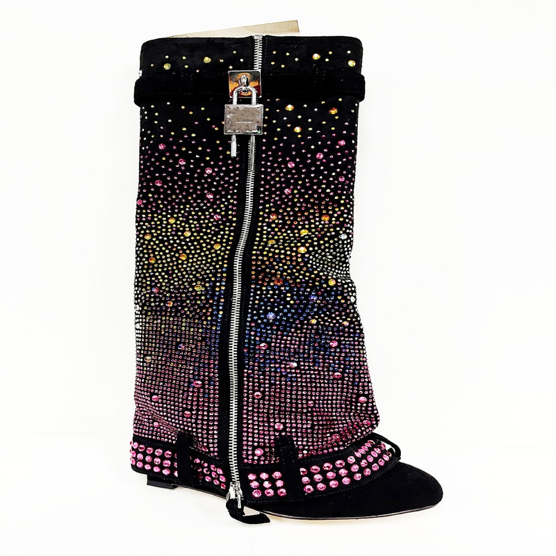 Diamond Rhinestone Denim Cowboy Botas Zapatos De Mujer Ladies Thigh High Boots Chelsea Boots Botas Winter Boots for Women