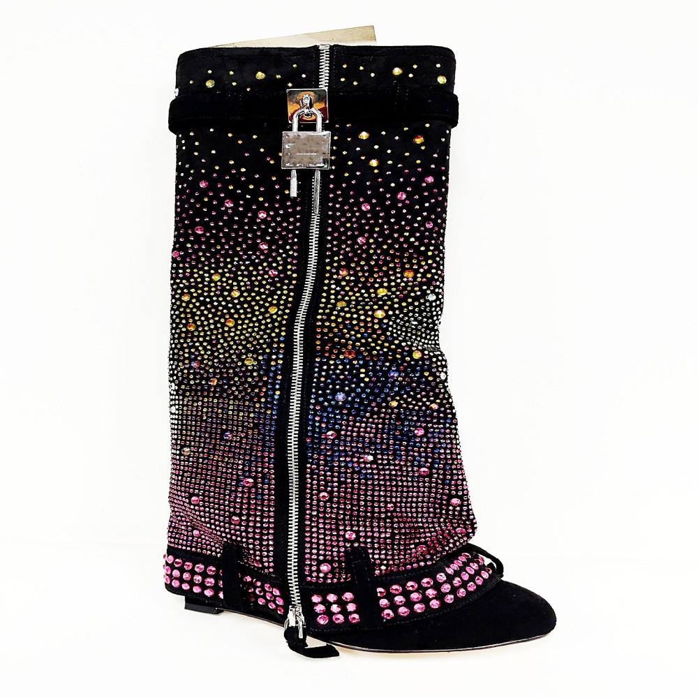 Diamond Rhinestone Denim Cowboy Botas Zapatos De Mujer Ladies Thigh High Boots Chelsea Boots Botas Winter Boots for Women