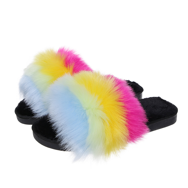 New Arrival High Quality PVC Sole Real Fox Fur Slippers Soft Fur Slides
