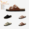 Autumn Winter New Fleece Slippers Women Cork Slippers Warm Men's Sandals Outdoor Suede Leather Double Buckled Open Toe Slippers