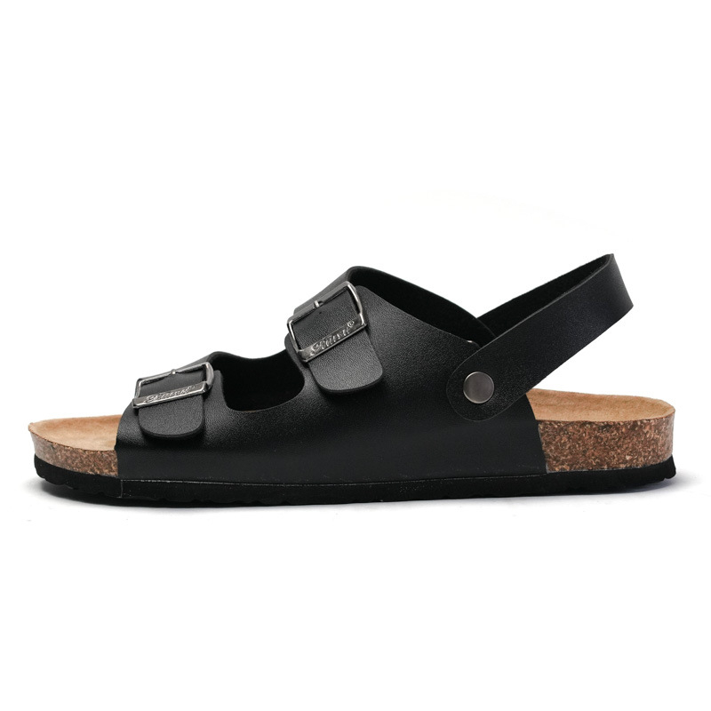Men Slides Comfortable Cork Slippers And Sandals Toe Slides Cork Slipper Leather Sandals for Men