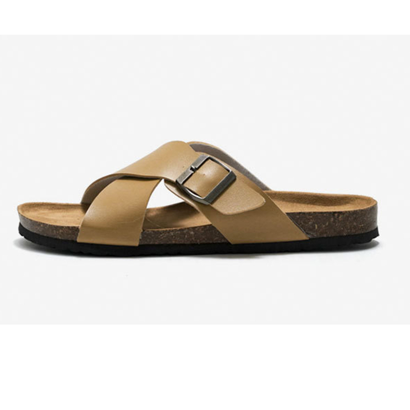 Beach Cross Band Causal Buckle Strap Flats Slippers Men's Sandals For Indoor Outdoor Cork Slides