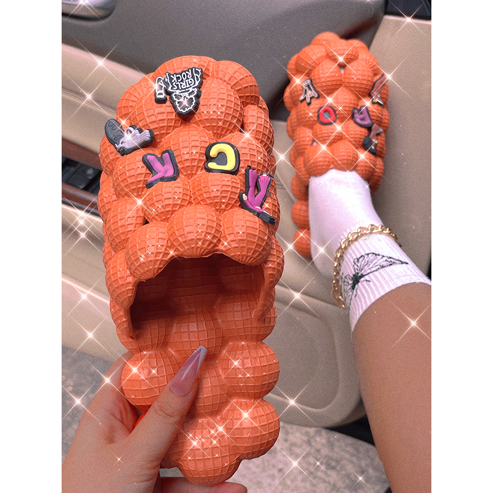 Custom Summer Women Bubble Slippers Sandals Ladies Massage Bubble Slides With Charms For Men Female