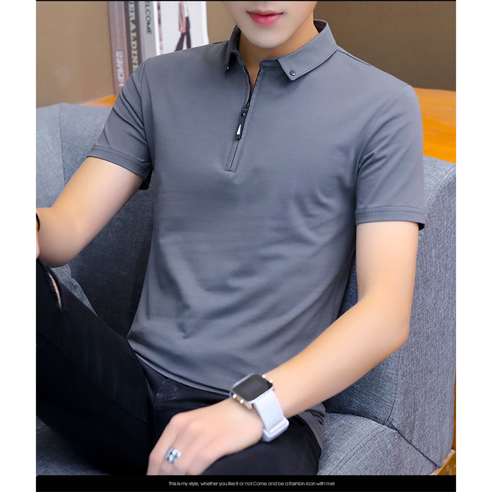 Summer Men Shirts Solid Mens Cotton Shirt Turn-down Collar Top Tees