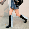 Leather Boots Women Knee-high Boots Botas De Moto Black Botas Moto Motocross Long Boots for Women