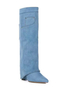 Wedge Heel Pointed Toe Denim Cowboy Knee High Long Boots Women Knee Botas Altas Shoes Custom Boots Button Booties for Women Girl