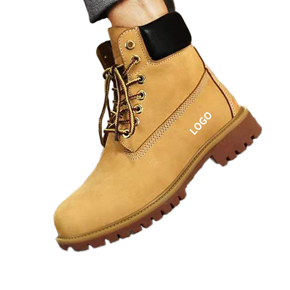 Yellow Leather Cat Shoes Men Work Boots