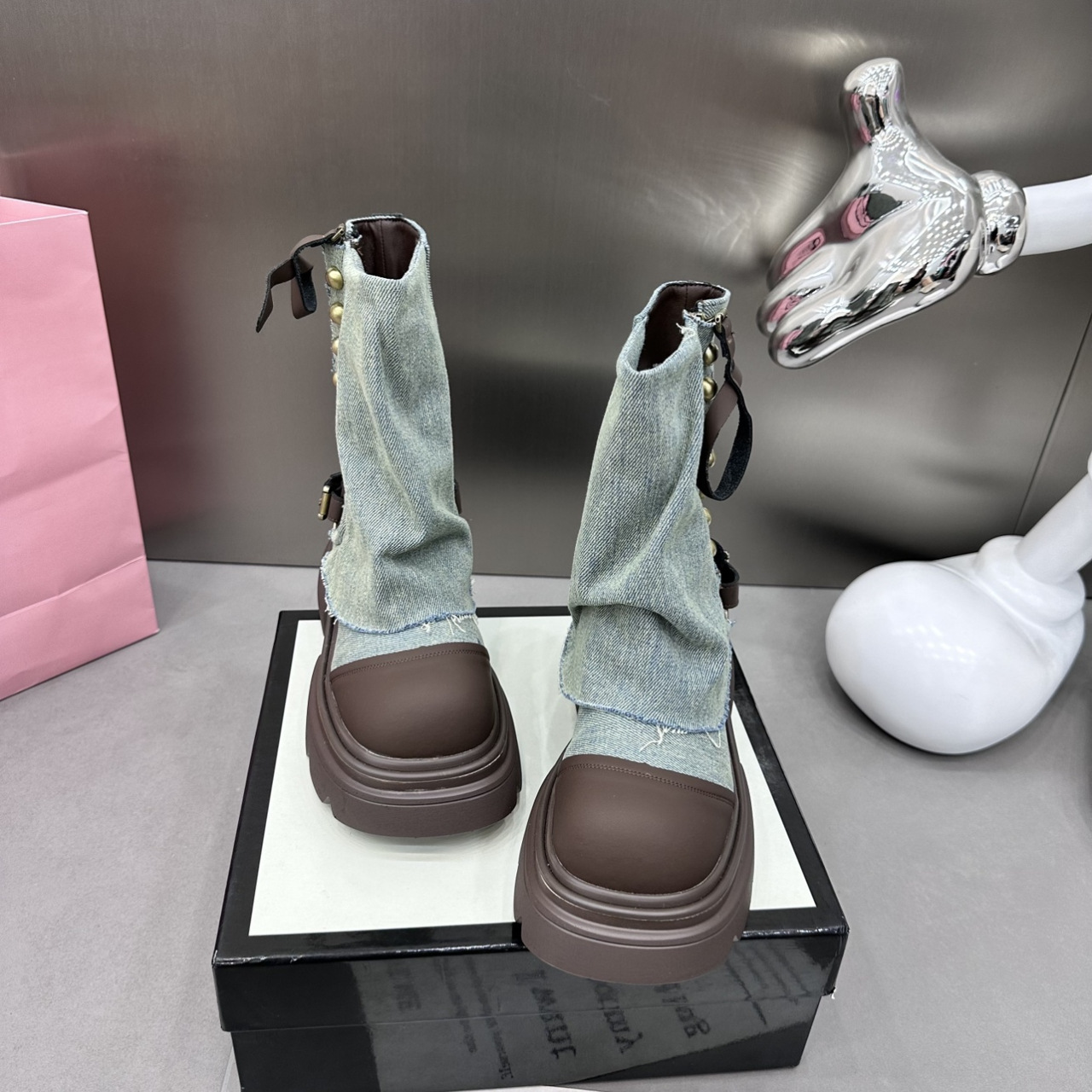 Custom Logo Denim Knee Boots Women's Customized boots for women
