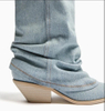 Denim Boots Western Light Blue High Heel Vintage Pointed Pile Up Tassel Short Cowboy Boots