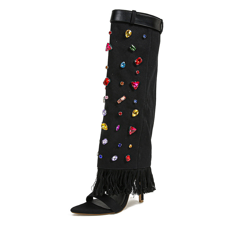 Colorful Diamonds Summer Denim Cowboy Boat Shoes Women Boots Botas De Mujer Ladies White Leather Martin Other Boots Women Shoes
