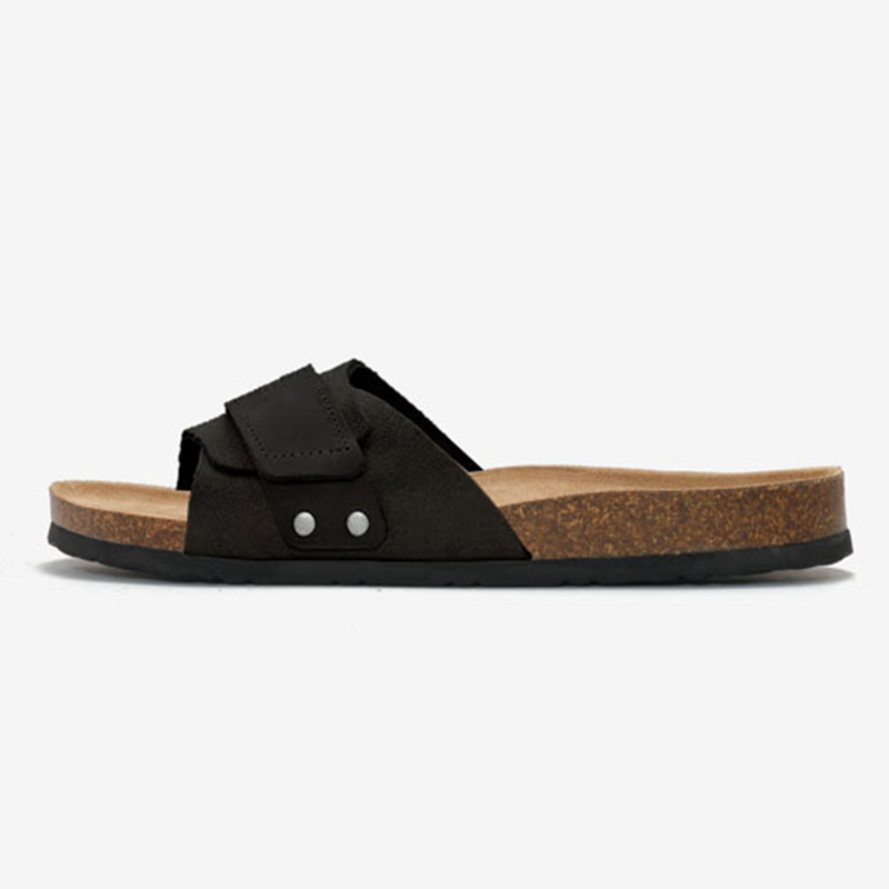 Fashion Solid Color Cork Bottom Beach Open Toe Strap Men's Summer Cork Leather Sole Slippers Sole Flat Sandals