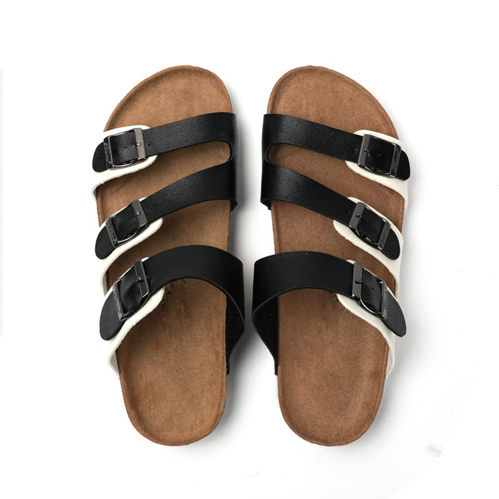Custom Three Strap Flat Wholesale Beach Women Woman Cork Slippers Sandals With Adjustable Buckle For Men