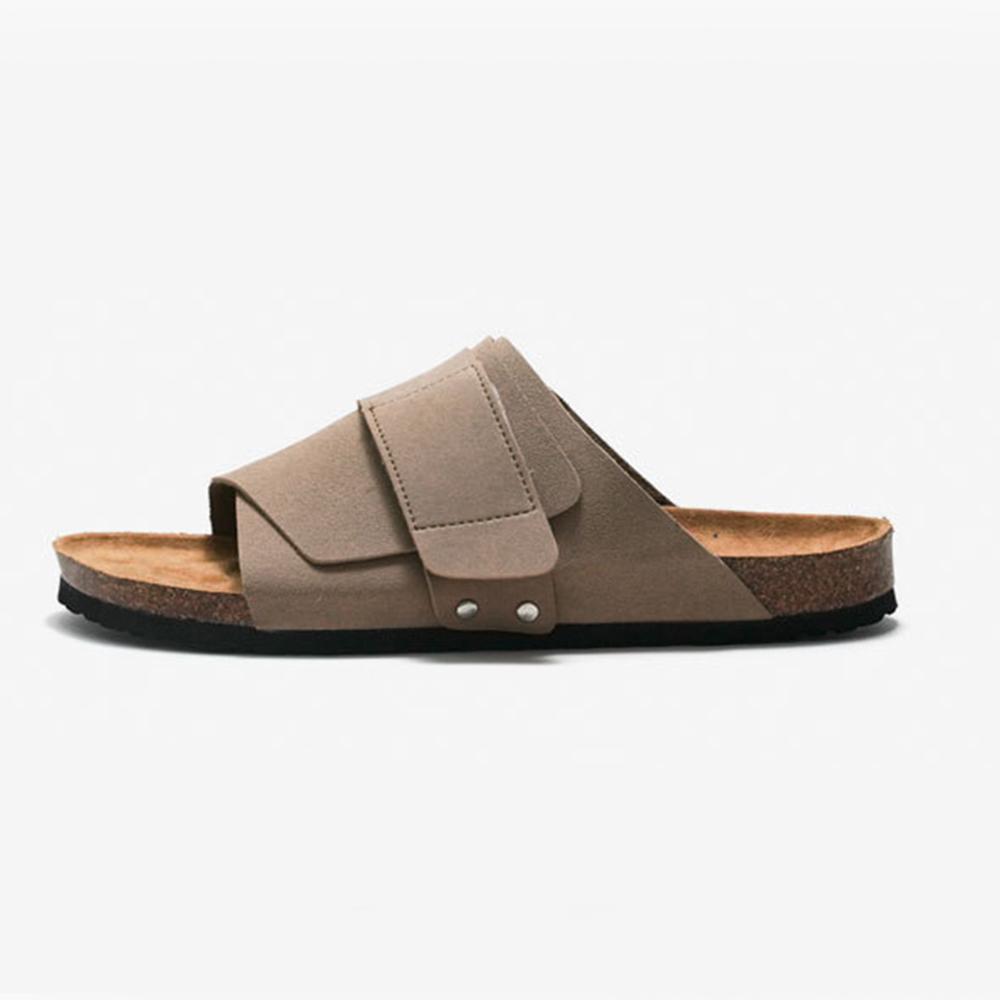 Adjustable Buckles Solid Color Cork Bottom Flat Sandals And Slippers