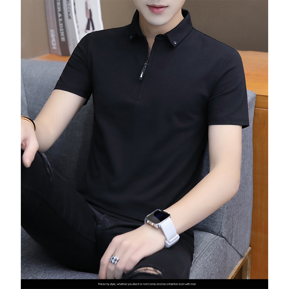 Summer Men Shirts Solid Mens Cotton Shirt Turn-down Collar Top Tees