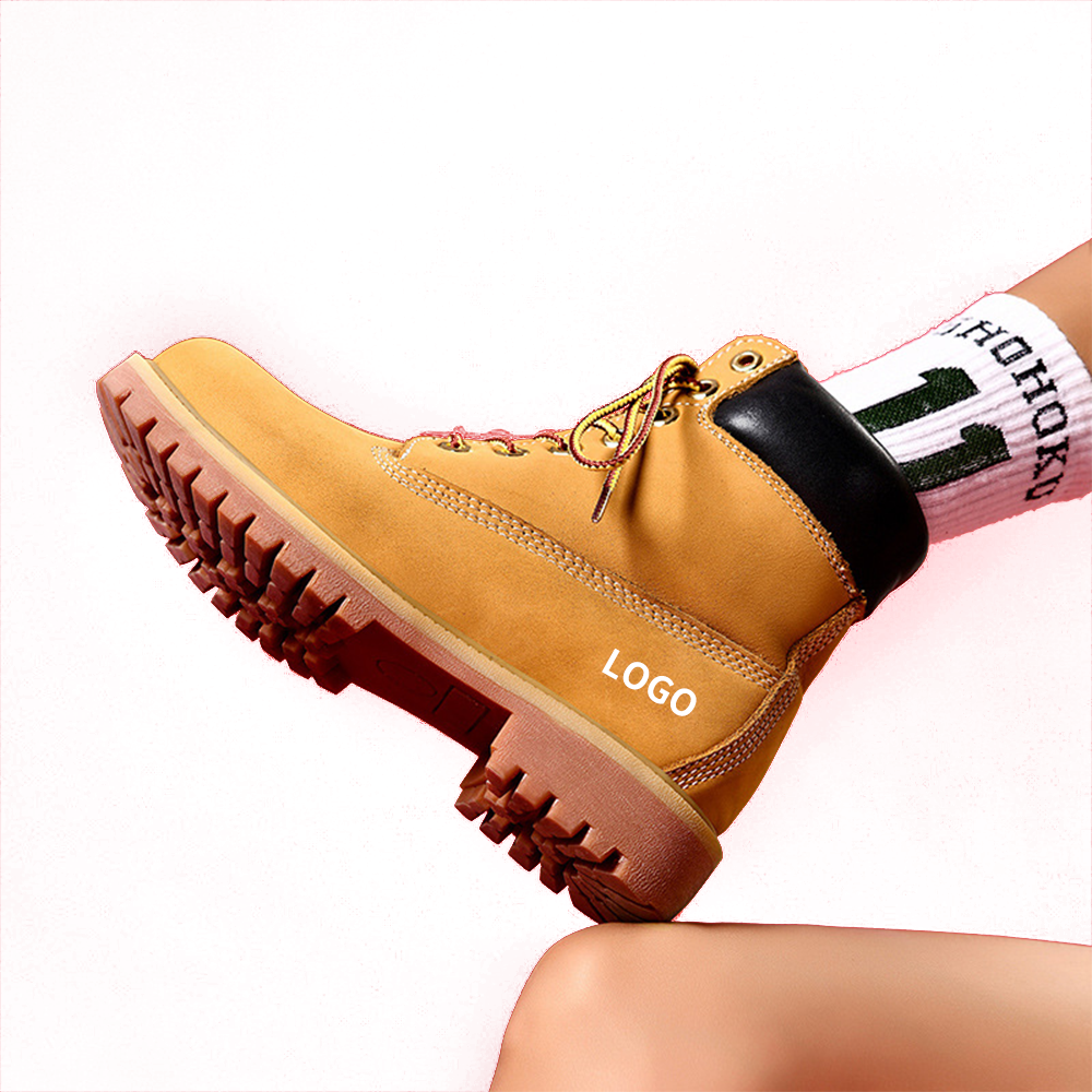 Yellow Leather Cat Shoes Men Work Boots