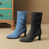 New Fashion High Women Boots High Heels Pointed Toe Woman Knee High Boots Lady Sexy Denim Cowboy Boots