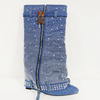 Diamond Rhinestone Denim Cowboy Botas Zapatos De Mujer Ladies Thigh High Boots Chelsea Boots Botas Winter Boots for Women